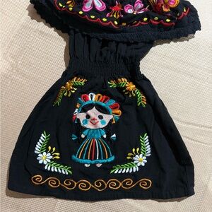 Embroidered Black Kids Casual Dress Mexican style from Michoacán Mexico